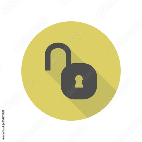 open lock long shadow icon. Simple glyph, flat vector of web icons for ui and ux, website or mobile application