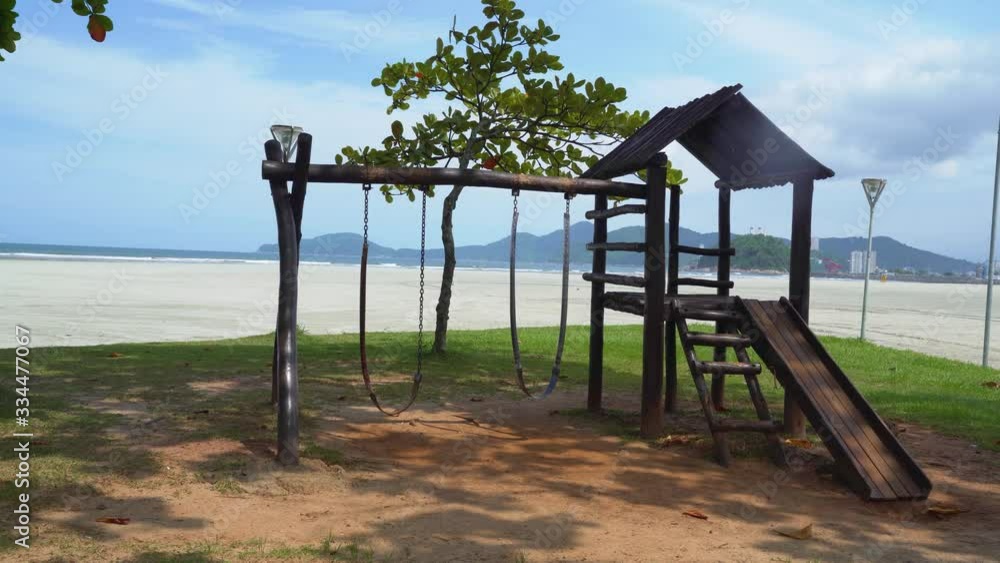 empty beach playground in Santos Brazil on corona virus lockdown empty beach playground in Santos Brazil on corona virus lockdown