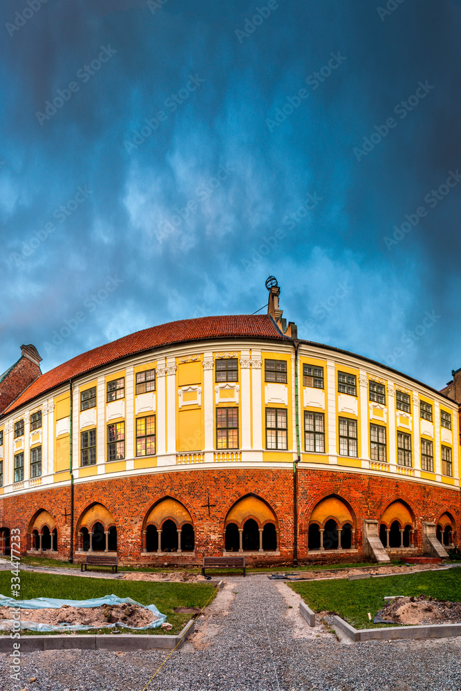 Riga Dome cathedral inner courtyard during sunset time