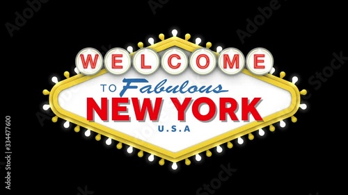 Welcome to New York sign in classic retro las vegas style design . 3D Render