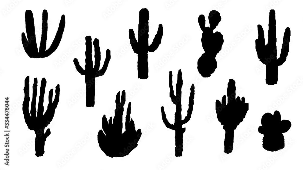 Set of cactus. Vector black silhouettes on white background. Set of cactus. Vector black silhouettes on white background.