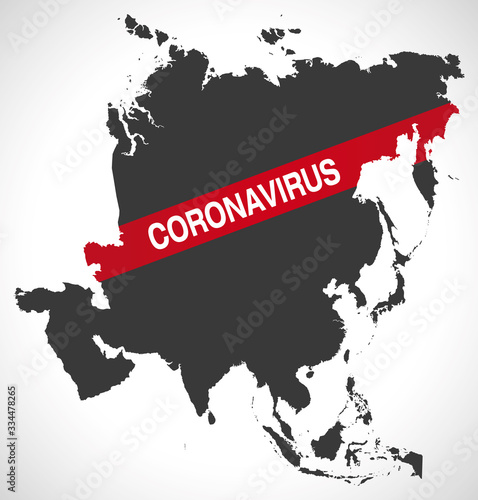 Asia map with Coronavirus warning illustration
