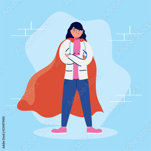 super female doctor with hero cloak vs covid19