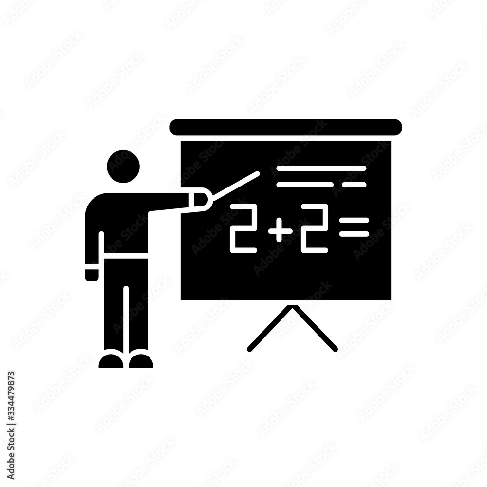 Tutor black glyph icon. Freelance teacher. Online lessons and lectures. Home schooling, distant learning, training and education. Silhouette symbol on white space. Vector isolated illustration Tutor black glyph icon. Freelance teacher. Online lessons and lectures. Home schooling, distant learning, training and education. Silhouette symbol on white space. Vector isolated illustration
