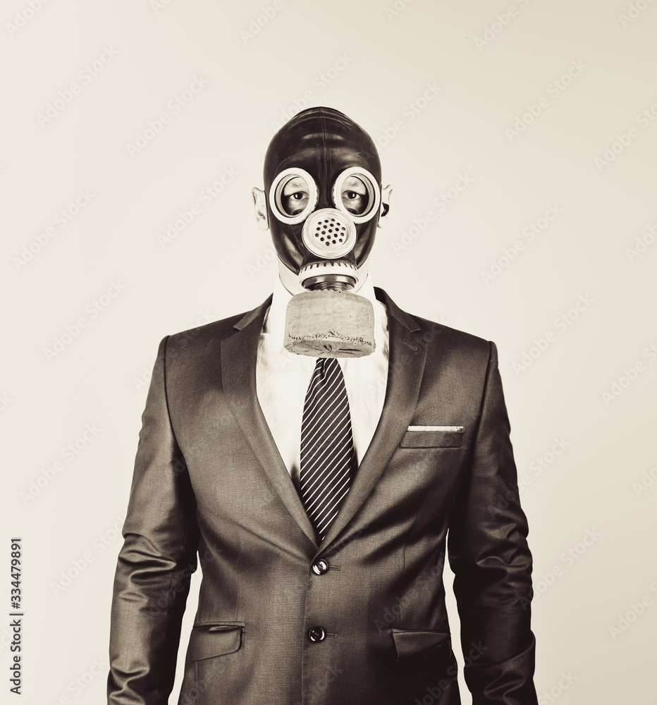Close up portrait of handsome man in a protective gas mask Close up portrait of handsome man in a protective gas mask