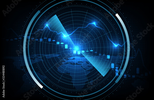 abstract background of futuristic technology scan interface hud with economy crisis data stock market graph price pattern