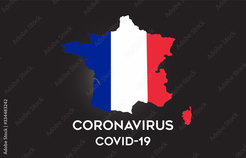 CoronaVirus in France and Country flag inside Country border Map Vector Design.