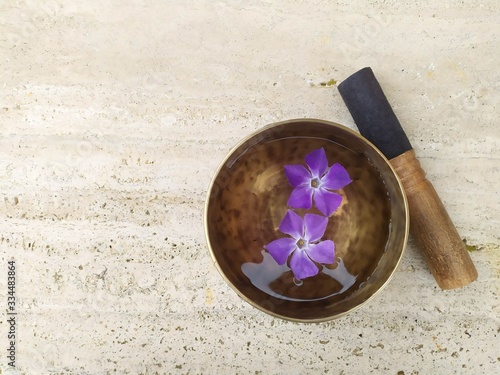 Tibetan Bowl on Travertine Marble