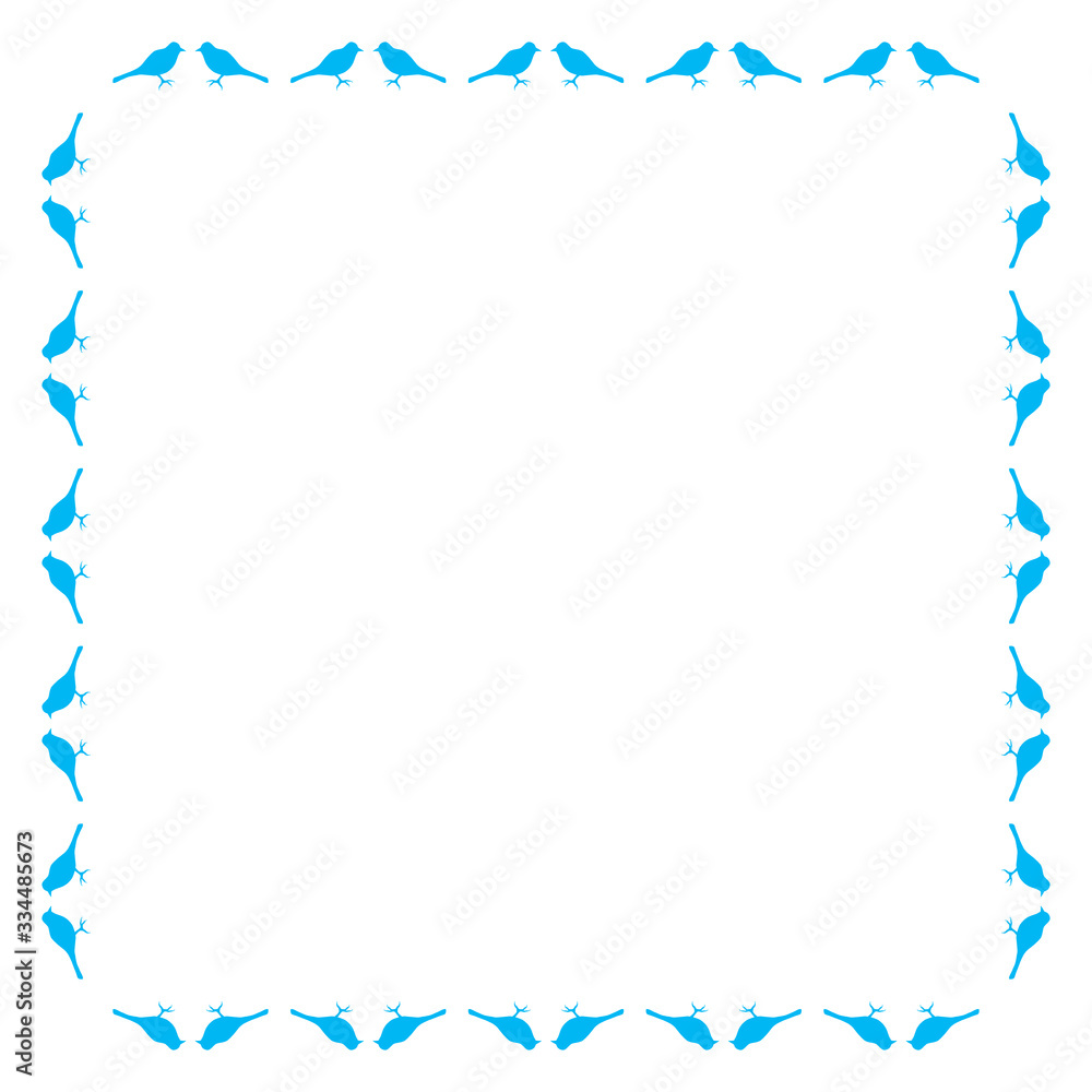 Square frame with blue birds on white background. Vector image. Square frame with blue birds on white background. Vector image.