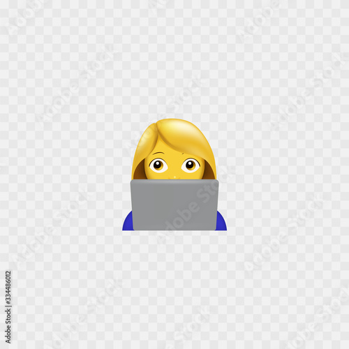 Woman working laptop. Freelance. Woman with laptop icon. Isolated. Vector