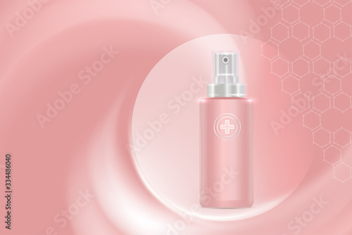 Beauty product ad design, pink cosmetic container with collagen solution advertising background ready to use, luxury skin care banner, illustration vector.