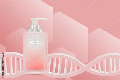 Beauty product ad design, pink cosmetic container with collagen solution advertising background ready to use, luxury skin care banner, illustration vector.