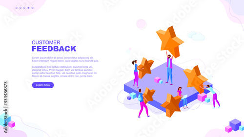 Trendy flat illustration. Customer reviews rating page concept. Online shopping. Feedback. Customer support. Template for your design works. Vector graphics.