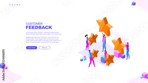 Trendy flat illustration. Customer reviews rating page concept. Online shopping. Feedback. Customer support. Template for your design works. Vector graphics.