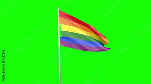 Flag with lgtb Colors. Green Screen. 3D render with alpha matte
