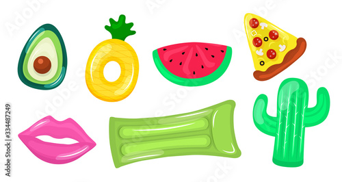 Inflatable pool float. Swimming pool toys. Vector