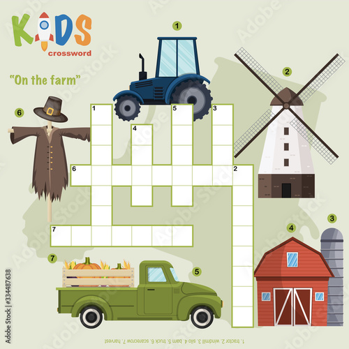 Easy crossword puzzle "On the farm", for children in elementary and middle school. Fun way to practice language comprehension and expand vocabulary. Includes answers.