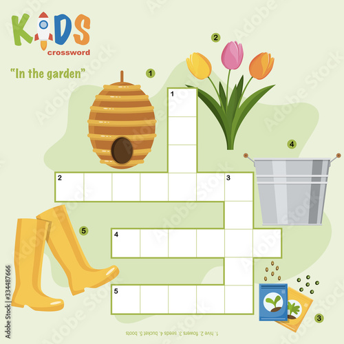 Easy crossword puzzle 'In the garden', for children in elementary and middle school. Fun way to practice language comprehension and expand vocabulary. Includes answers.