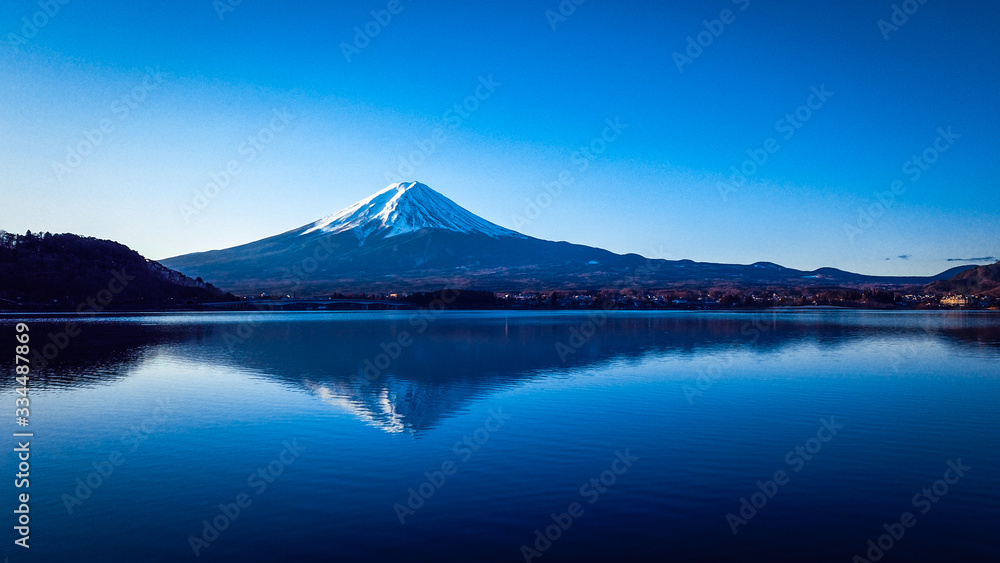 Sunrise View to the Fuji Mount in the Clear Blue Sky, Japan