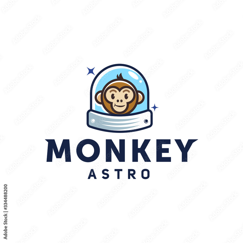 monkey astronaut ,space ape cartoon logo with helmet or spacesuit in trendy vector line linear modern illustration