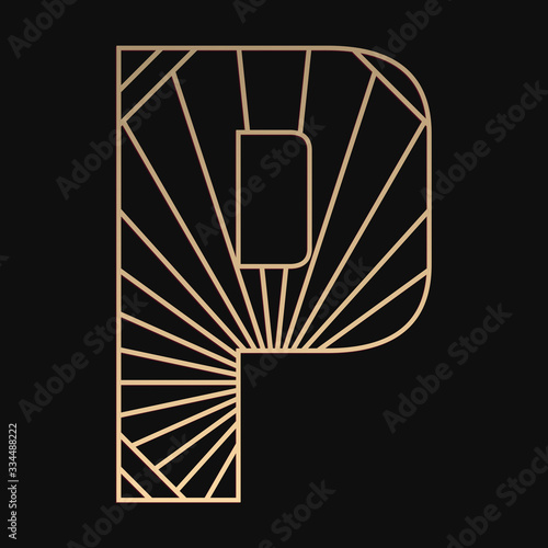 Laser cutting letter P. Art deco vector design. Plywood lasercut gift. Pattern for printing, engraving, paper cut. Luxury royal design.