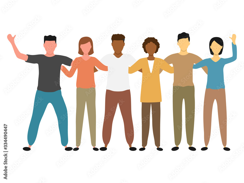 Group of multi-ethnic friendly men and women vector illustration isolated on white background. Happy friendship day with a diverse group of friends. People standing together to celebrate event. Group of multi-ethnic friendly men and women vector illustration isolated on white background. Happy friendship day with a diverse group of friends. People standing together to celebrate event.