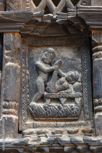 Kamasutra bas relief of a house at Tachupal square in Bhaktapur, Nepal