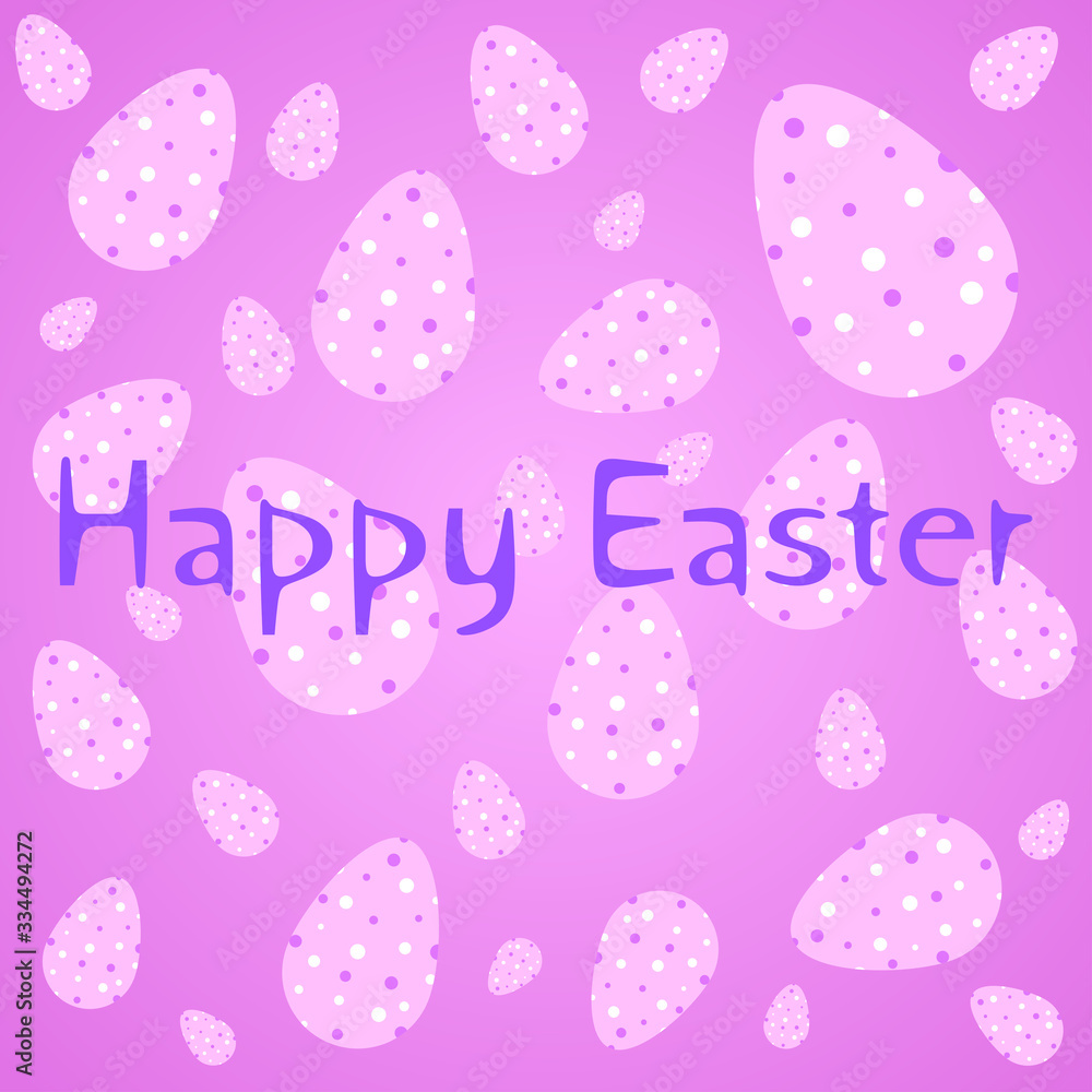 Happy Easter Banner on pink background Painted Eggs with circle