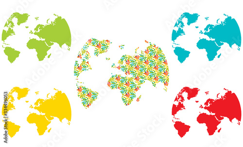 Simple flat colorful vector of three globes in different contrast colours.