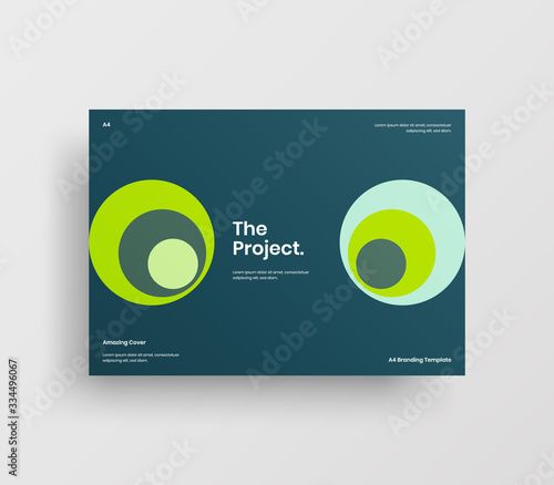 Creative business presentation vector A4 horizontal orientation front page mock up. Modern corporate report cover abstract geometric illustration design layout. Company identity brochure template.