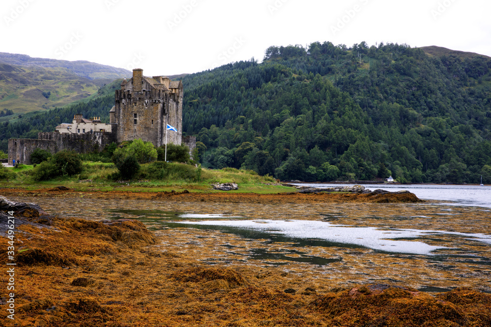 Dornie - Scotland, UK - August 13, 2018: Eilean Donan Castle, Dornie, Scotland, Highlands, United Kingdom Dornie - Scotland, UK - August 13, 2018: Eilean Donan Castle, Dornie, Scotland, Highlands, United Kingdom