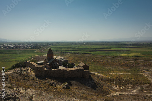 Khor Virap monastery in sunny day near Ararat mountain in Armenia