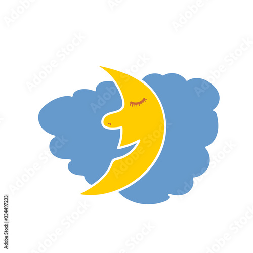 Cartoon style moon and cloud. Vector illustration