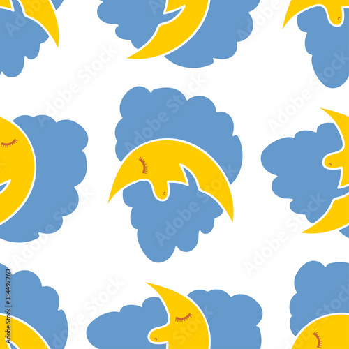 Seamless background with cartoon style moon and cloud.