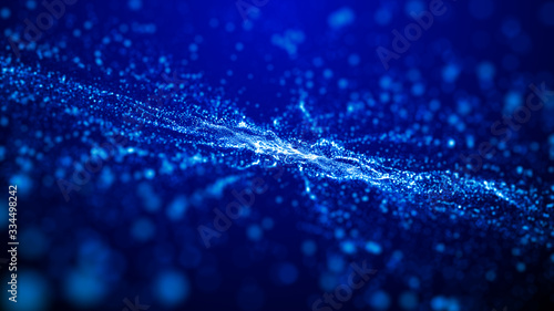 Fantastic Dark Blue Abstract Space View With Dust Dotted Particles Background