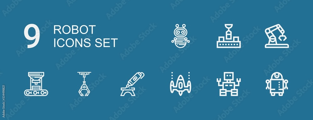 Editable 9 robot icons for web and mobile