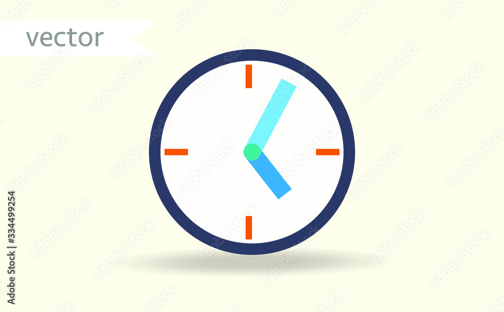 Clock icon in flat style, timer on color background. Vector design element Clock icon in flat style, timer on color background. Vector design element