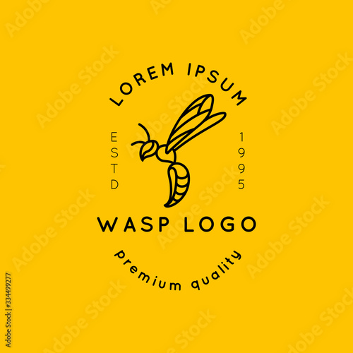 Wasp Logo Design template in a minimalistic linear style. Vector Bee Icon. Insect emblem for organic products