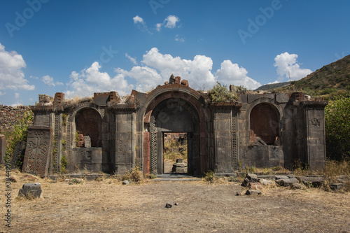 Medieval Havuts Tar monastery ruins with main entrance located in Armenia