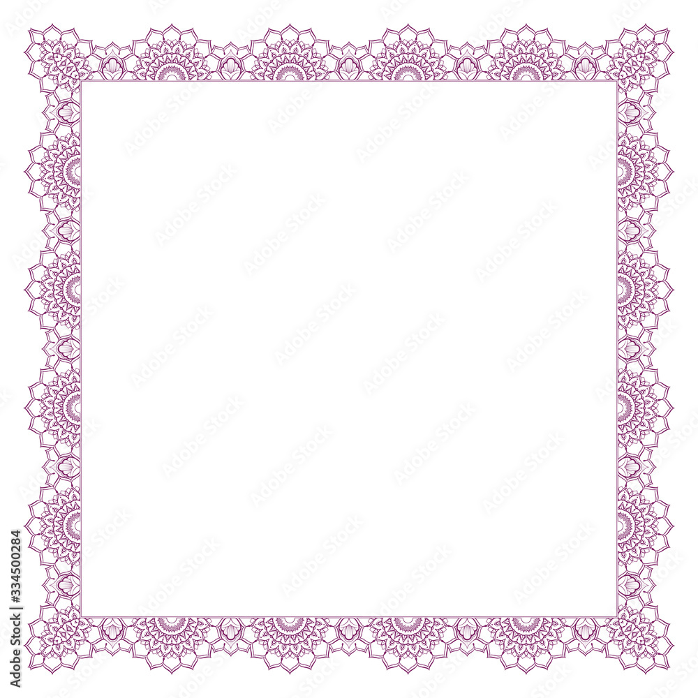 Template for carpet, textile and any surface. square geometric lace pattern with ornate frame, tribal