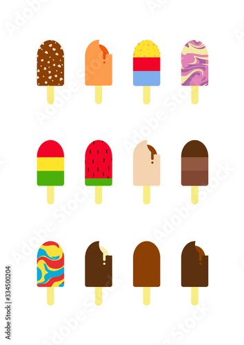 Colorful popsicle ice cream. Sweet summer dessert. Tasty colorful ice cream with different topping. Design for wallpaper, wrapping, fabric, background, apparel, prints, banners etc