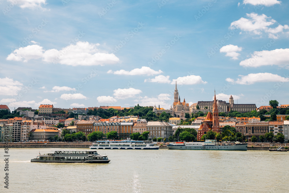 Buda district Fisherman's Bastion and St. Matthias Church with Danube river in Budapest, Hungary Buda district Fisherman's Bastion and St. Matthias Church with Danube river in Budapest, Hungary