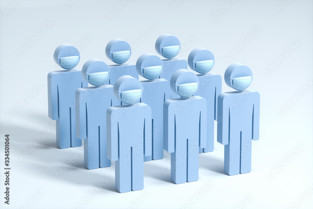 People wear masks with white background, 3d rendering. People wear masks with white background, 3d rendering.