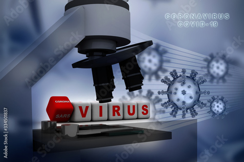3d rendering corona virus testing Microscope 