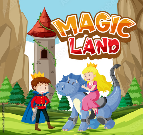 Font design for word magic land with dragon and castle