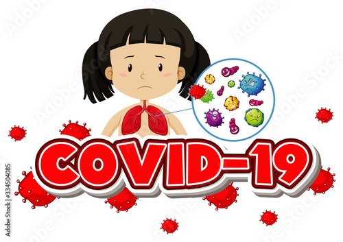 Poster design for coronavirus theme with girl and sick lungs