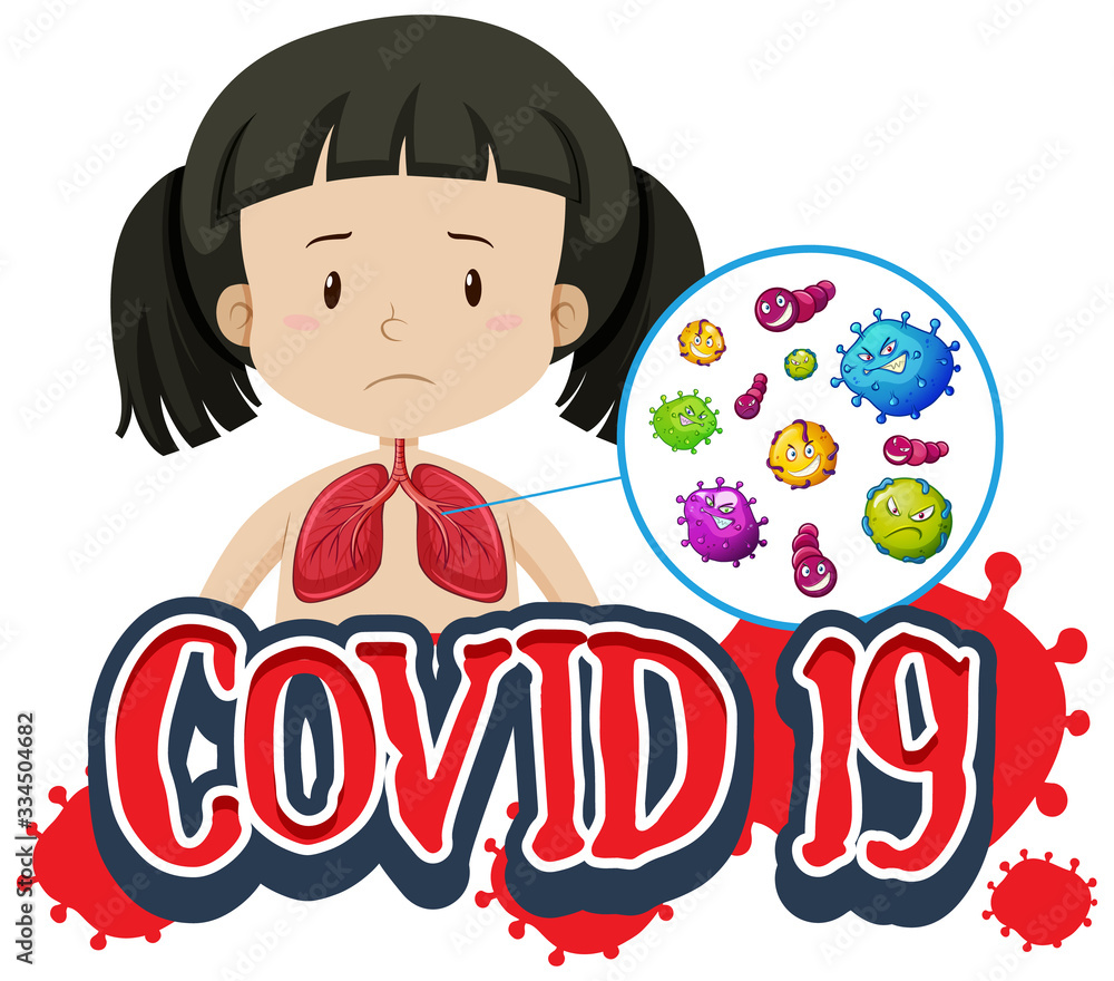 Font design for covid-19 with girl and bad lungs