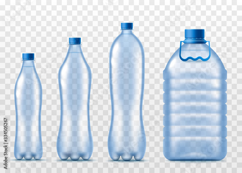 Set of drinking water plastic bottles realistic vector illustration isolated.