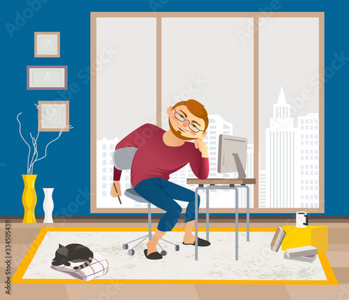 Remote work from home vector flat illustration