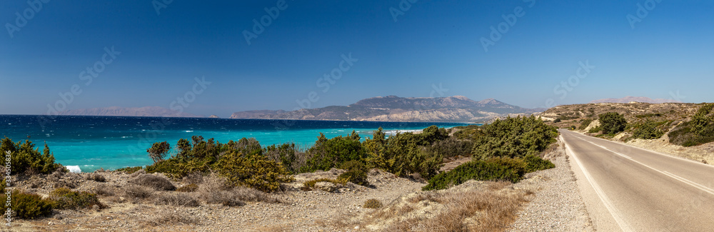 road view of the beach rhodos island greece 